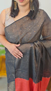 Dark green and burnt orange matka silks saree