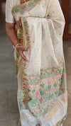 Linen chanderi jamdani saree