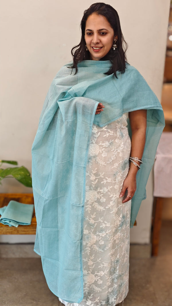 off white and blue net kota suit
