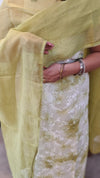 off white and green net kota suit