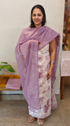 Off white and lavender net kota suit