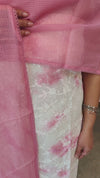 Off white and pink net kota suit