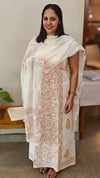 Off white cotton block printed suit