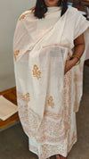 Off white cotton block printed suit