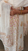Off white cotton block printed suit