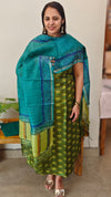 Green and blue tussar silk suit