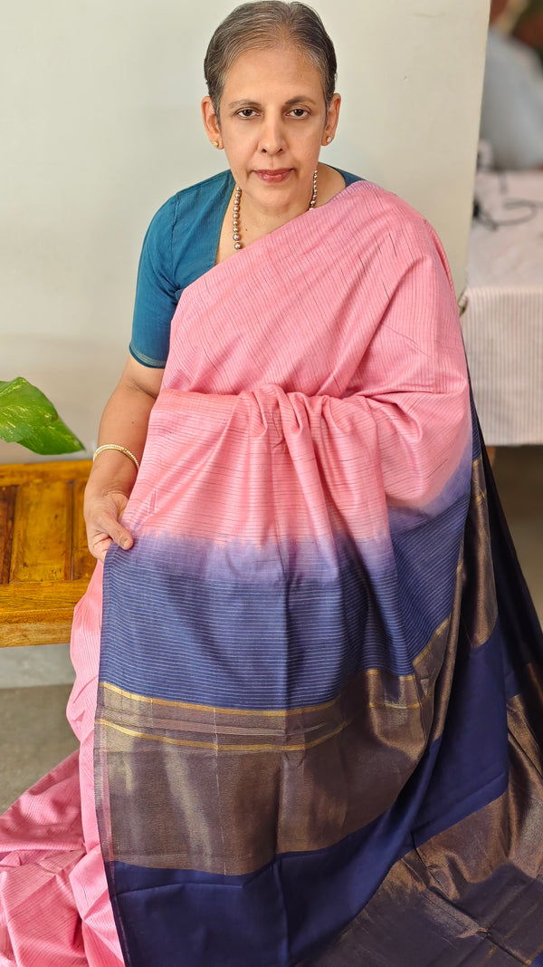 peach and blue saree