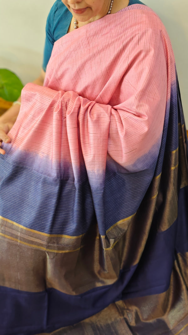 peach and blue saree