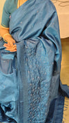 Blue cutwork tussar silk saree`