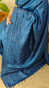 Blue cutwork tussar silk saree`