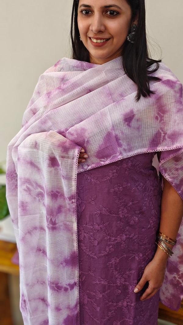 purple unstitched net kota salwar