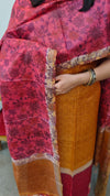 orange and red printed tussar suit