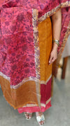orange and red printed tussar suit