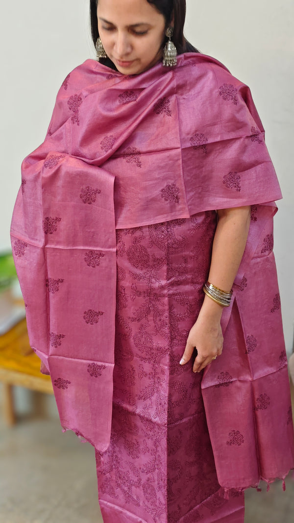 Deep mauve tussar silk suit