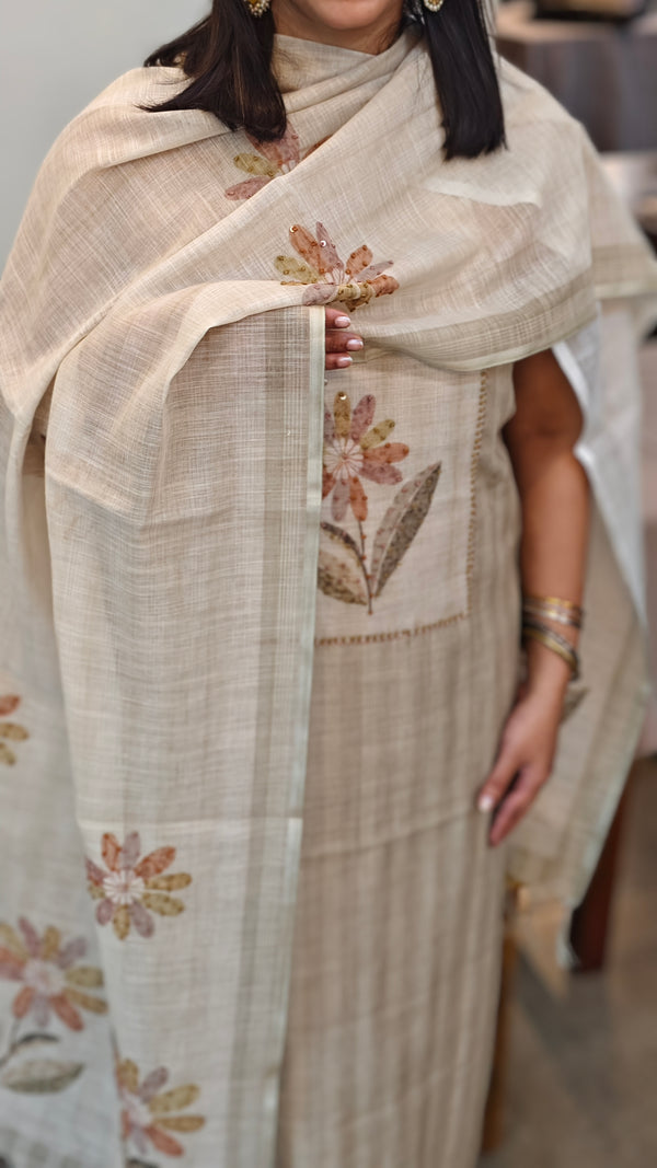 Beige semi linen unstitched salwar suit