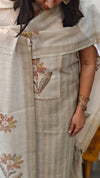 Beige semi linen unstitched salwar suit