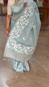 blue linen jamdani saree