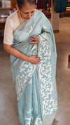 blue linen jamdani saree