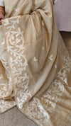 Beige linen jamdani saree