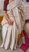 Off white printed tussar silk saree