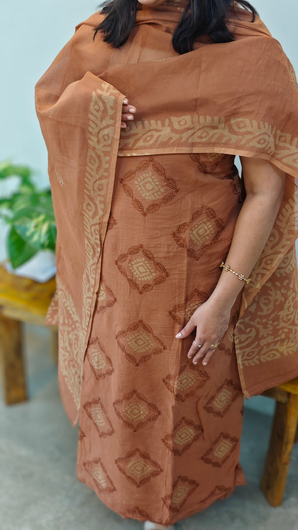 Peach chanderi unstitched salwar suit