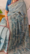 Iceberg blue linen tissue saree