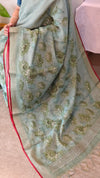 Aqua green linen tissue saree