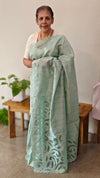 Teal shade applique saree