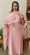 Pastel peach embroidered net kota suit
