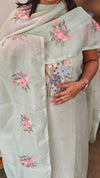 Pastel green embroidered net kota suit