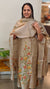 Beige hand painted tussar silk suit