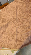 Off white linen tissue saree with brown applique