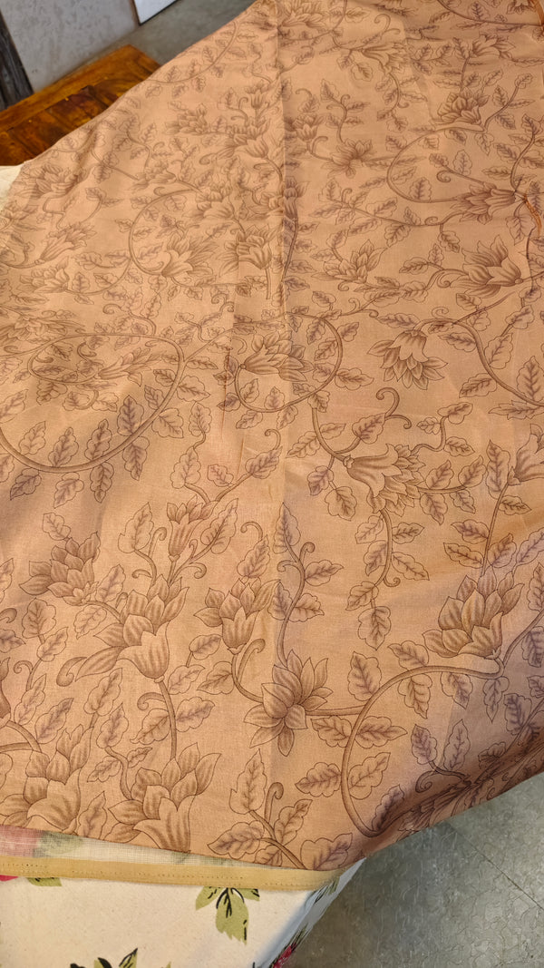 Off white linen tissue saree with brown applique
