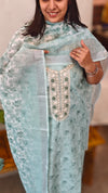 Teal blended linen suit