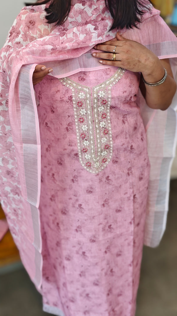 Pink blended linen suit