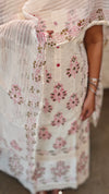 Block printed off white cotton suit