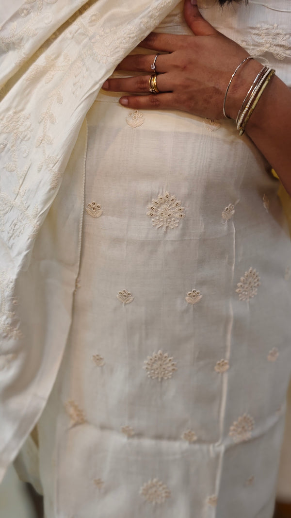 Off white Chanderi embroidered suit