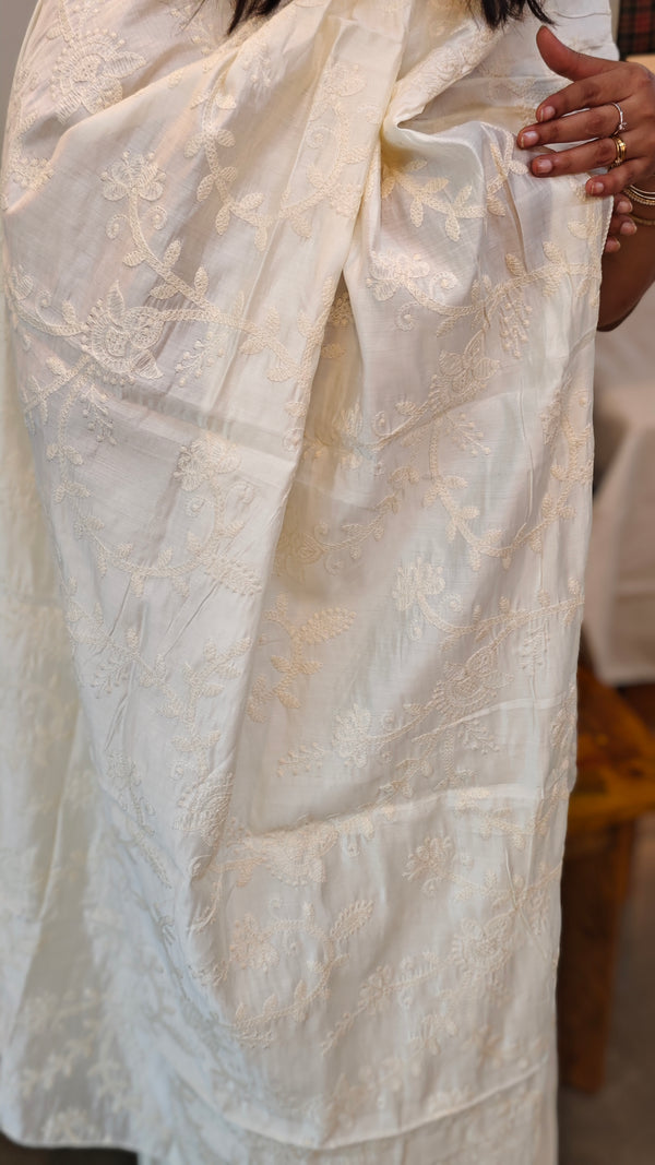 Off white Chanderi embroidered suit
