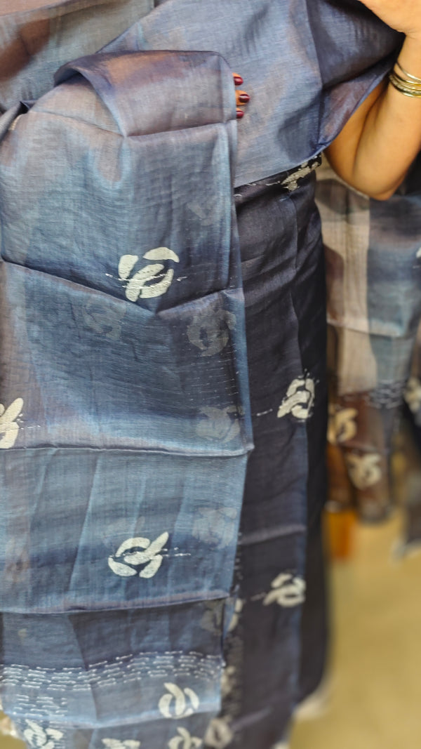Ink blue tussar silk suit