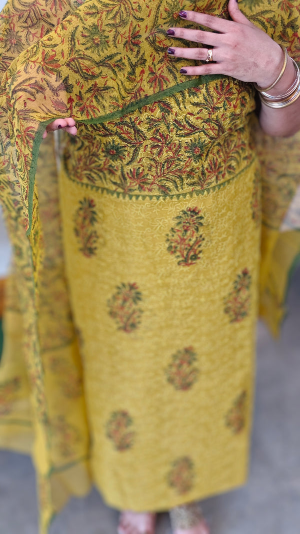 Mustard and green tepchi kota suit