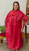 Chilli red embroidered tussar silk suit