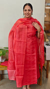 Carrot red tussar silk suit