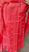 Carrot red tussar silk suit