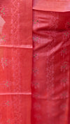 Carrot red tussar silk suit