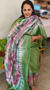 Green tussar silk suit shibori printed