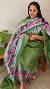 Green tussar silk suit shibori printed