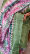 Green tussar silk suit shibori printed