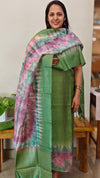 Green tussar silk suit shibori printed