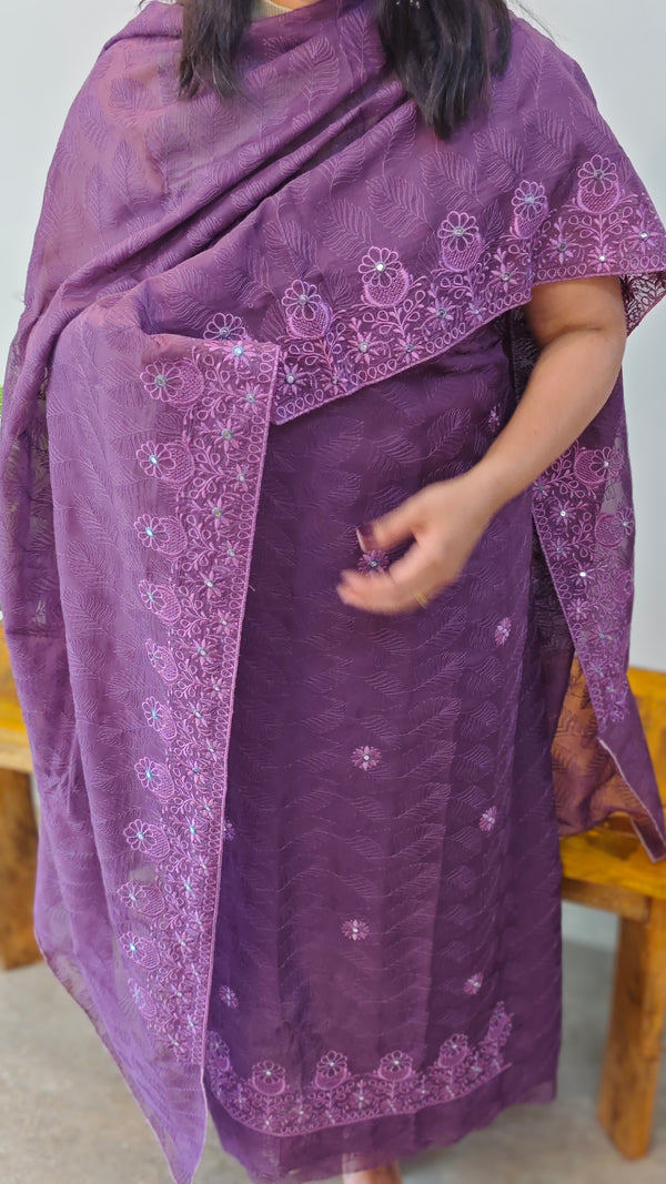 Violet embroidered organza suit