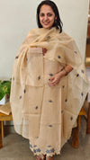 Beige and grey cross stitch embroidered net kota suit